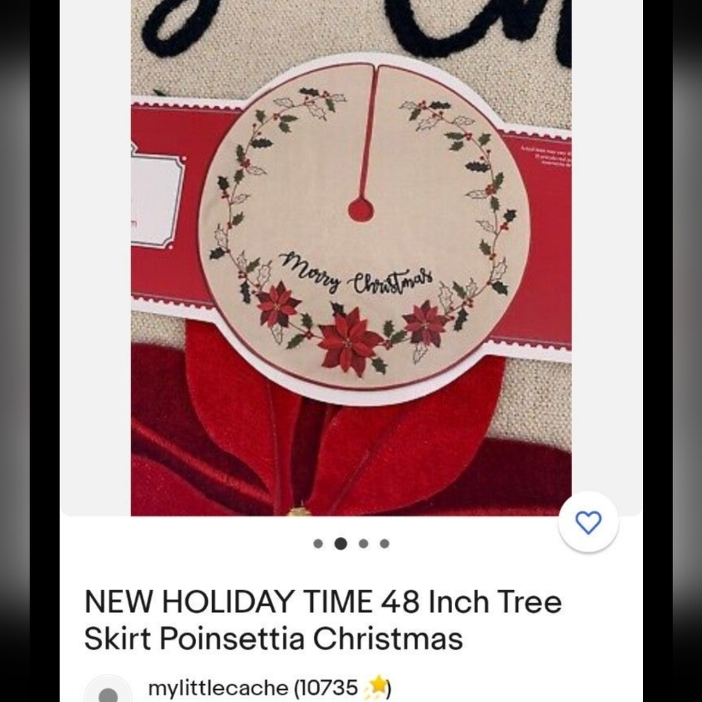 Holiday Time Pointsetta Christmas Tree Skirt NEW